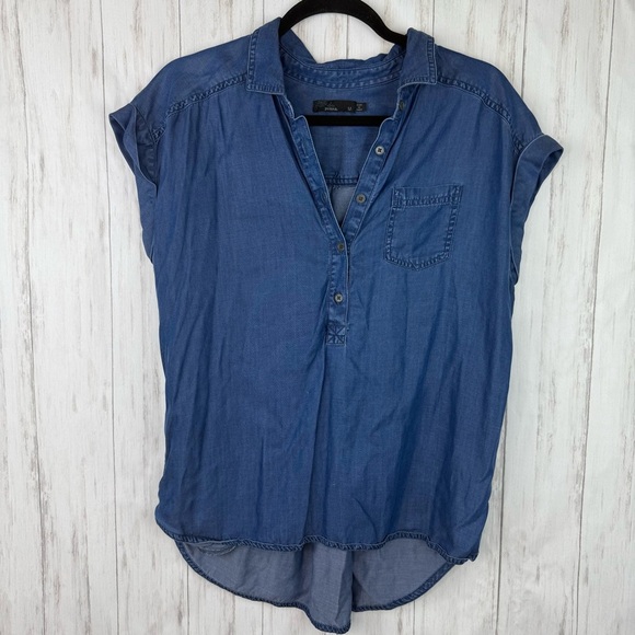 Prana Denim Chambray Button-Up Shirt Medium - Picture 1 of 6
